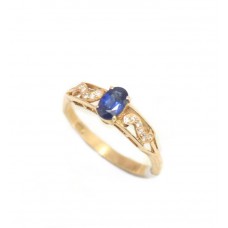 Ring Blue Sapphire 18kt Gold Diamond Diamonds Yellow Natural 18 KT Vintage D187